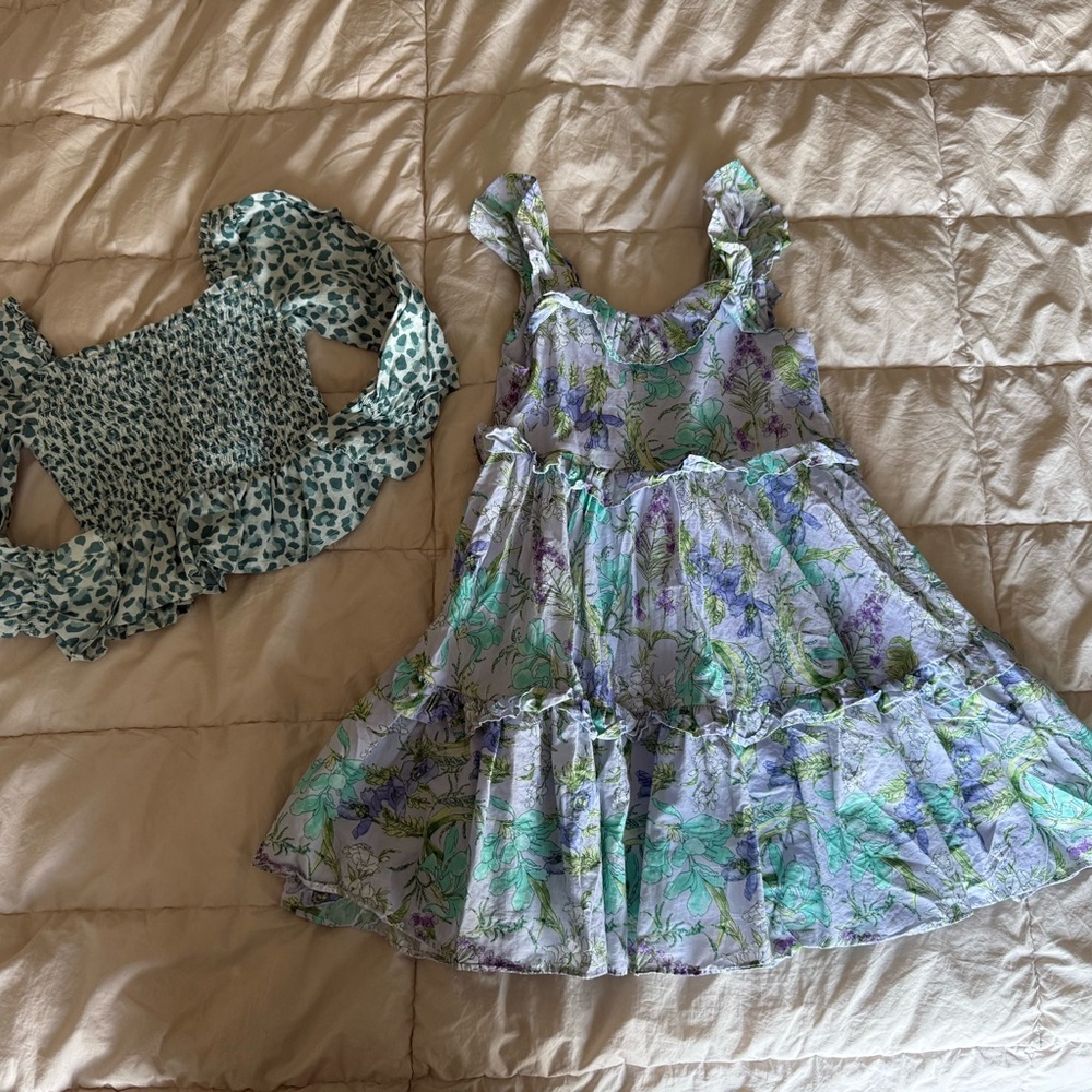 Janie and Jack Bundle Floral Tiered Dress and Leopard Print Top 3T